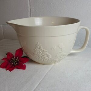 The Bake Shop Cream Embossed Winter Scene Stoneware Mixing Bowl Spout Handle